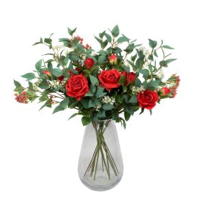Premium Quality Artificial Red Bouquet – Floral Arrangement with Roses, Elderflower, Berries & Greenery