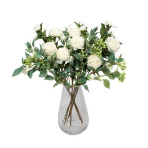 Premium Quality Artificial White Bouquet – Floral Arrangement with Peonies, Elderflower, Berries & Greenery
